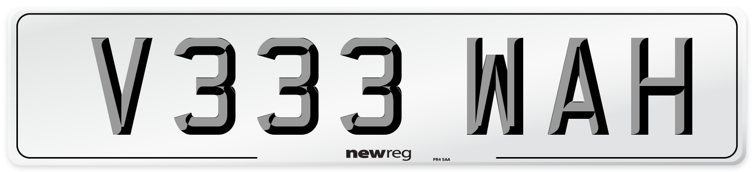V333 WAH Number Plate from New Reg
